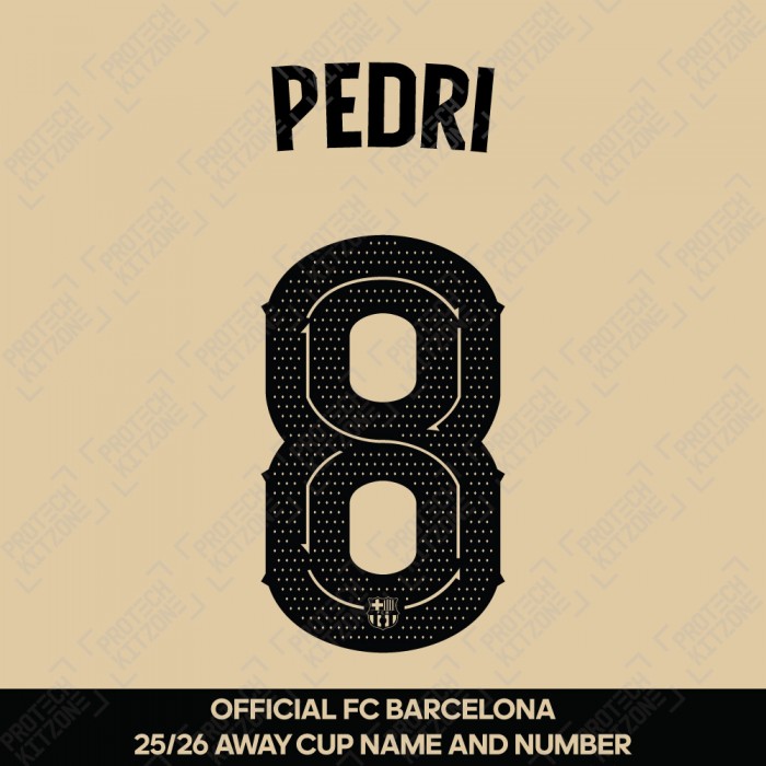 Pedri 8 (Official FC Barcelona 2025/26 Away Name & Numbering